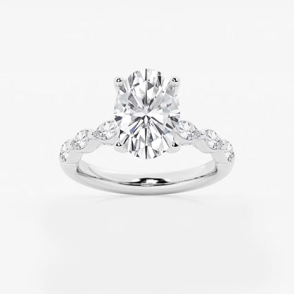 3.00 Ct Oval Lab Grown Diamond Engagement Ring with Floating Marquise Side Accents