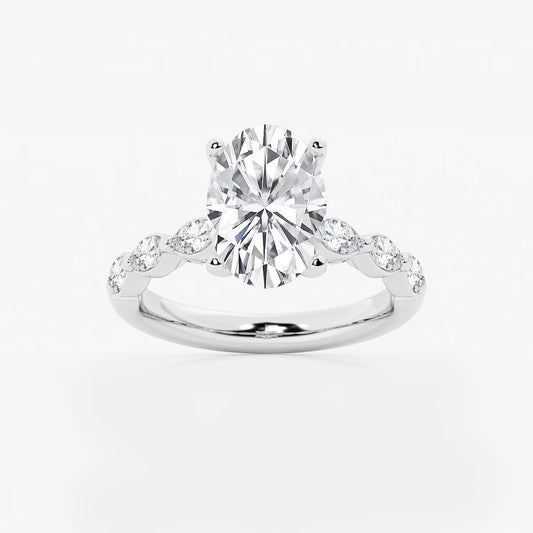 3.50 Ct Oval Lab Grown Diamond Engagement Ring with Floating Marquise Side Accents