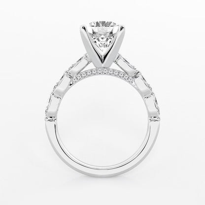 3.00 Ct Oval Lab Grown Diamond Engagement Ring with Floating Marquise Side Accents