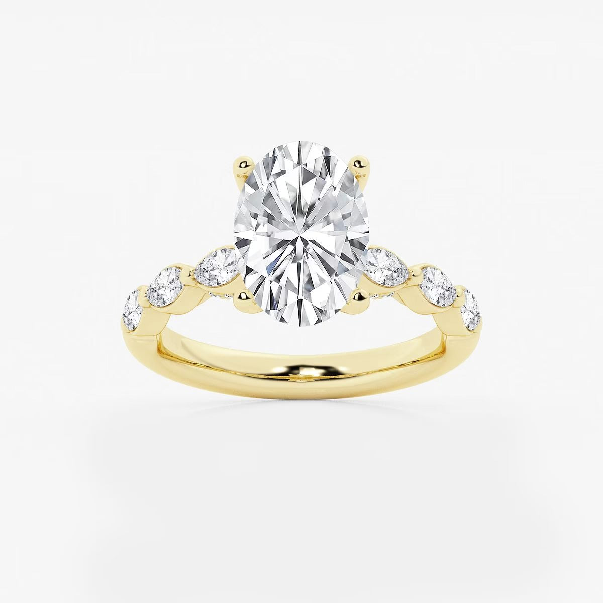 3.00 Ct Oval Lab Grown Diamond Engagement Ring with Floating Marquise Side Accents