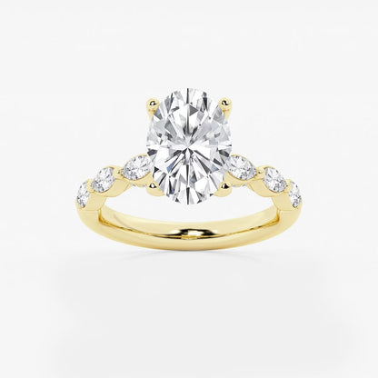 3.00 Ct Oval Lab Grown Diamond Engagement Ring with Floating Marquise Side Accents