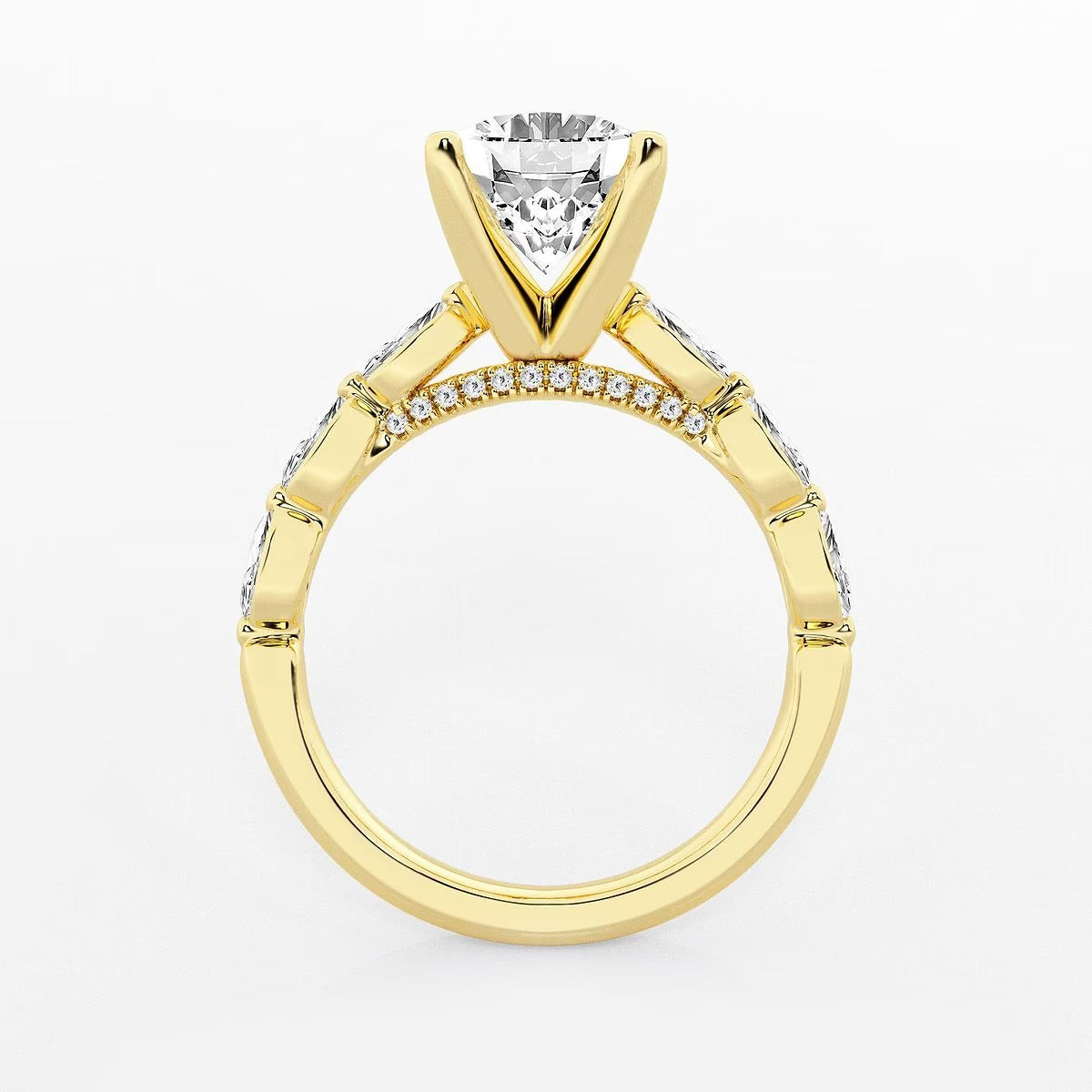 3.00 Ct Oval Lab Grown Diamond Engagement Ring with Floating Marquise Side Accents