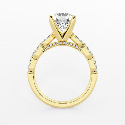 3.00 Ct Oval Lab Grown Diamond Engagement Ring with Floating Marquise Side Accents