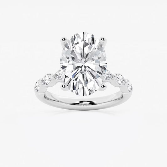6.50 Ct Oval Lab Grown Diamond Engagement Ring with Floating Marquise Side Accents