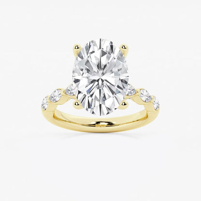 6.50 Ct Oval Lab Grown Diamond Engagement Ring with Floating Marquise Side Accents