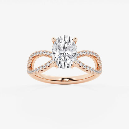 2.50 CT Oval Lab Grown Diamond Twist Shank Hidden Halo Engagement Ring