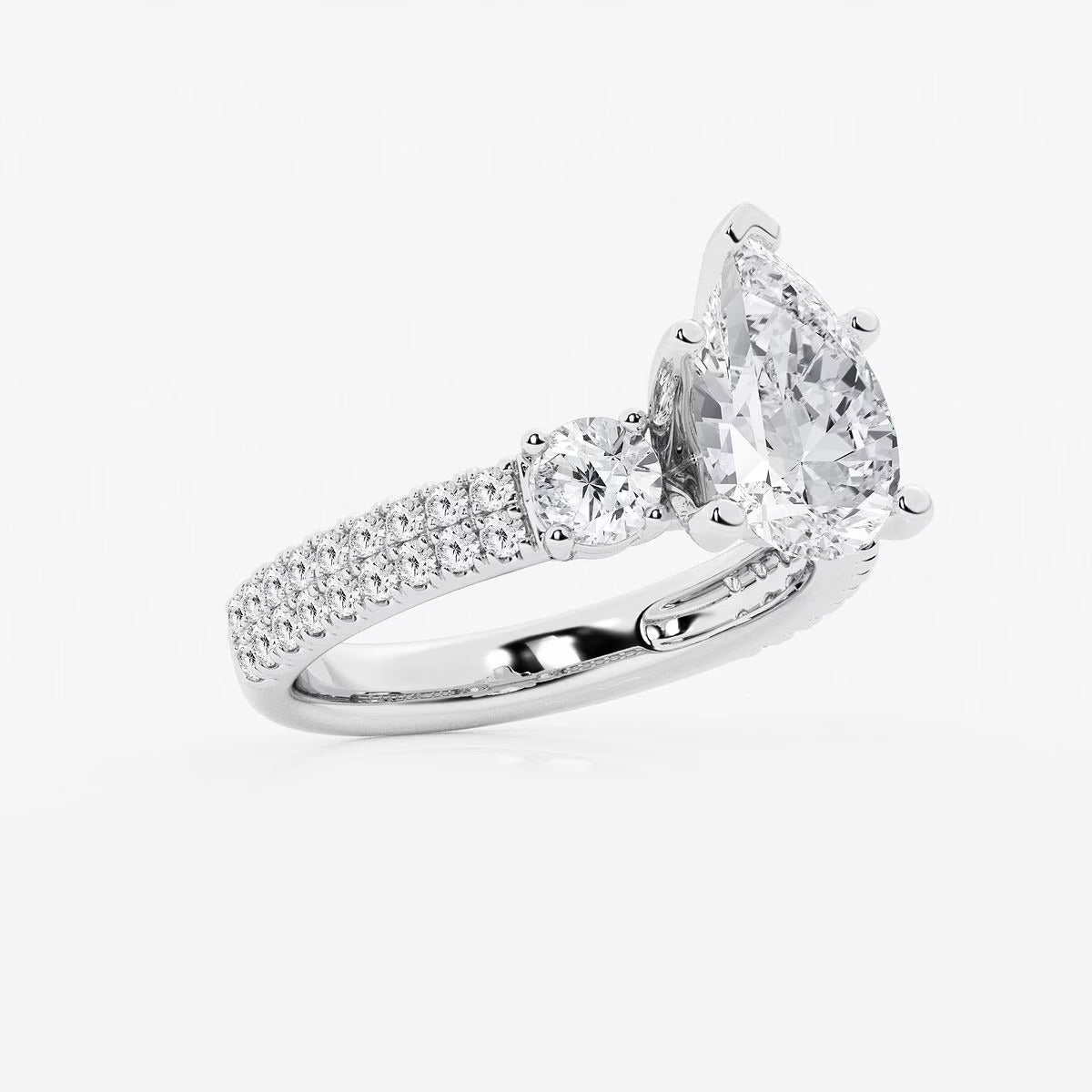 4.00 Ctw Pear Lab Grown Diamond Engagement Ring with Double Row Side