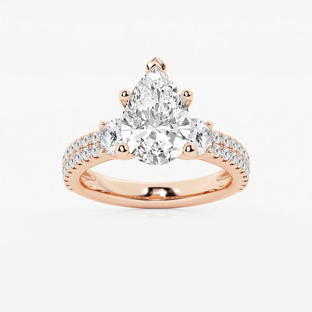 4.00 Ctw Pear Lab Grown Diamond Engagement Ring with Double Row Side