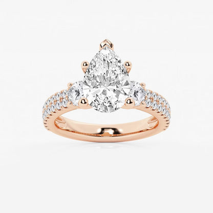 4.00 Ctw Pear Lab Grown Diamond Engagement Ring with Double Row Side