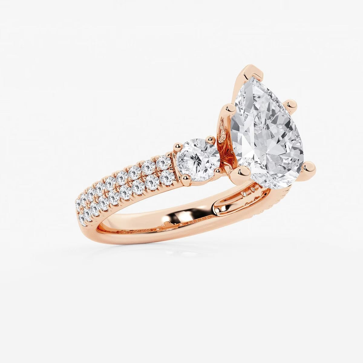 4.00 Ctw Pear Lab Grown Diamond Engagement Ring with Double Row Side