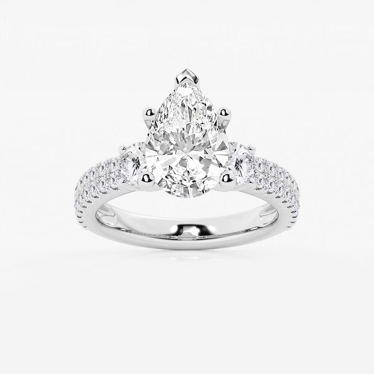 4.00 Ctw Pear Lab Grown Diamond Engagement Ring with Double Row Side