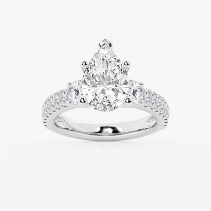 4.00 Ctw Pear Lab Grown Diamond Engagement Ring with Double Row Side