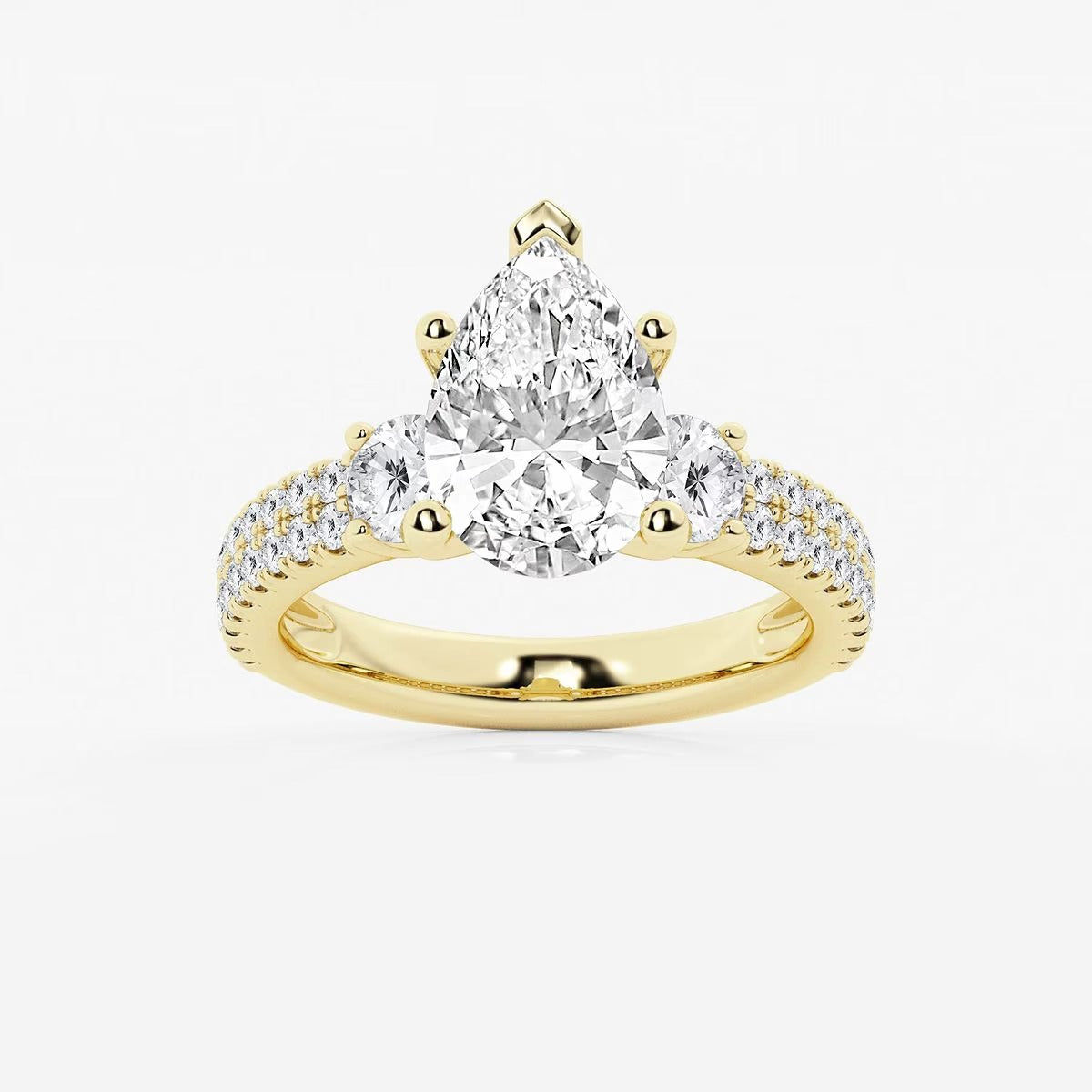 4.00 Ctw Pear Lab Grown Diamond Engagement Ring with Double Row Side