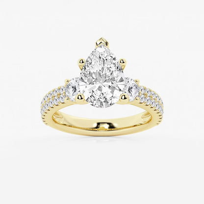 4.00 Ctw Pear Lab Grown Diamond Engagement Ring with Double Row Side