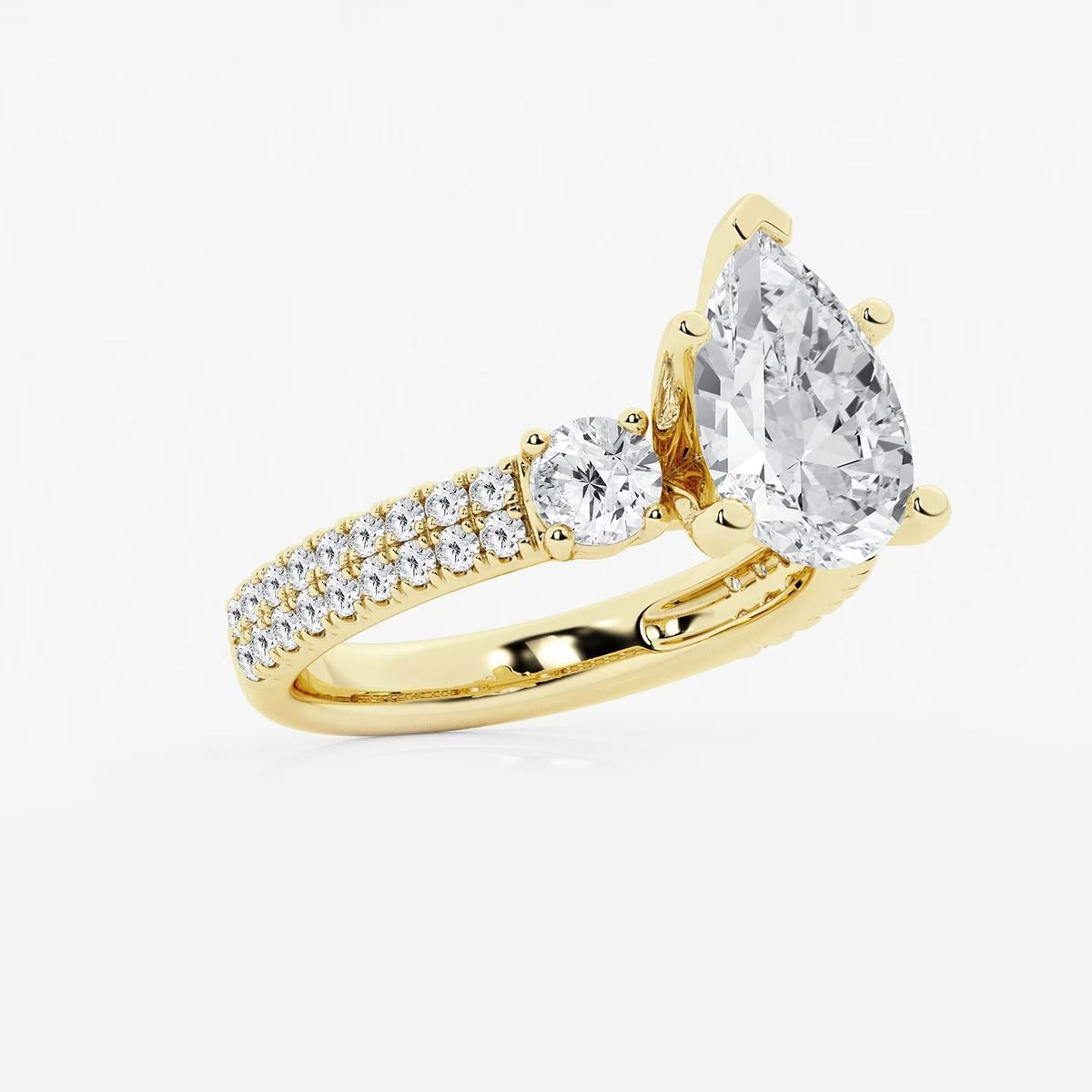 4.00 Ctw Pear Lab Grown Diamond Engagement Ring with Double Row Side