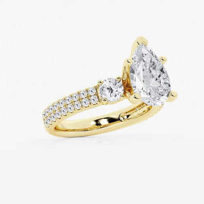 4.00 Ctw Pear Lab Grown Diamond Engagement Ring with Double Row Side