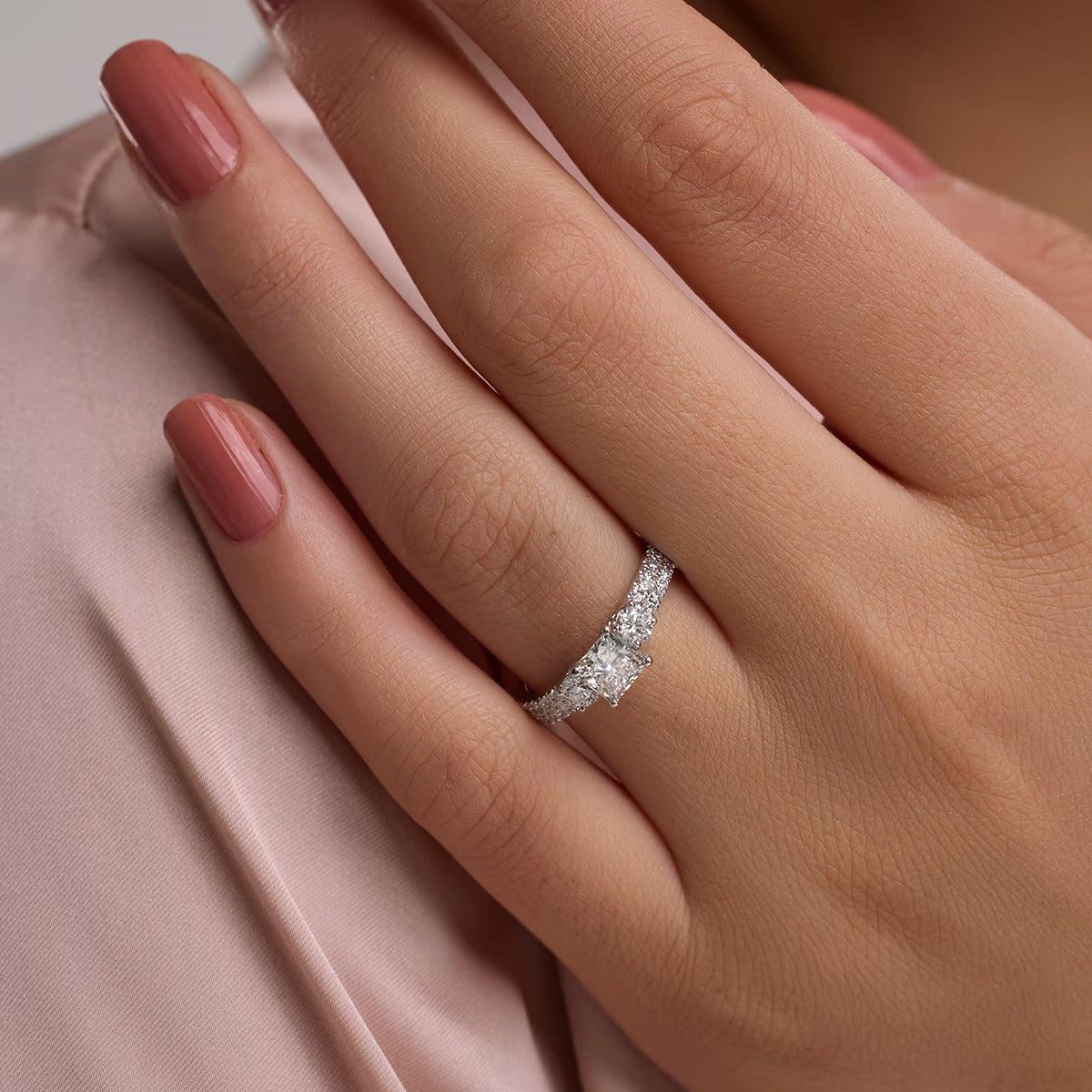 4.00 ctw Princess Lab Grown Diamond Engagement Ring with Double Row Side