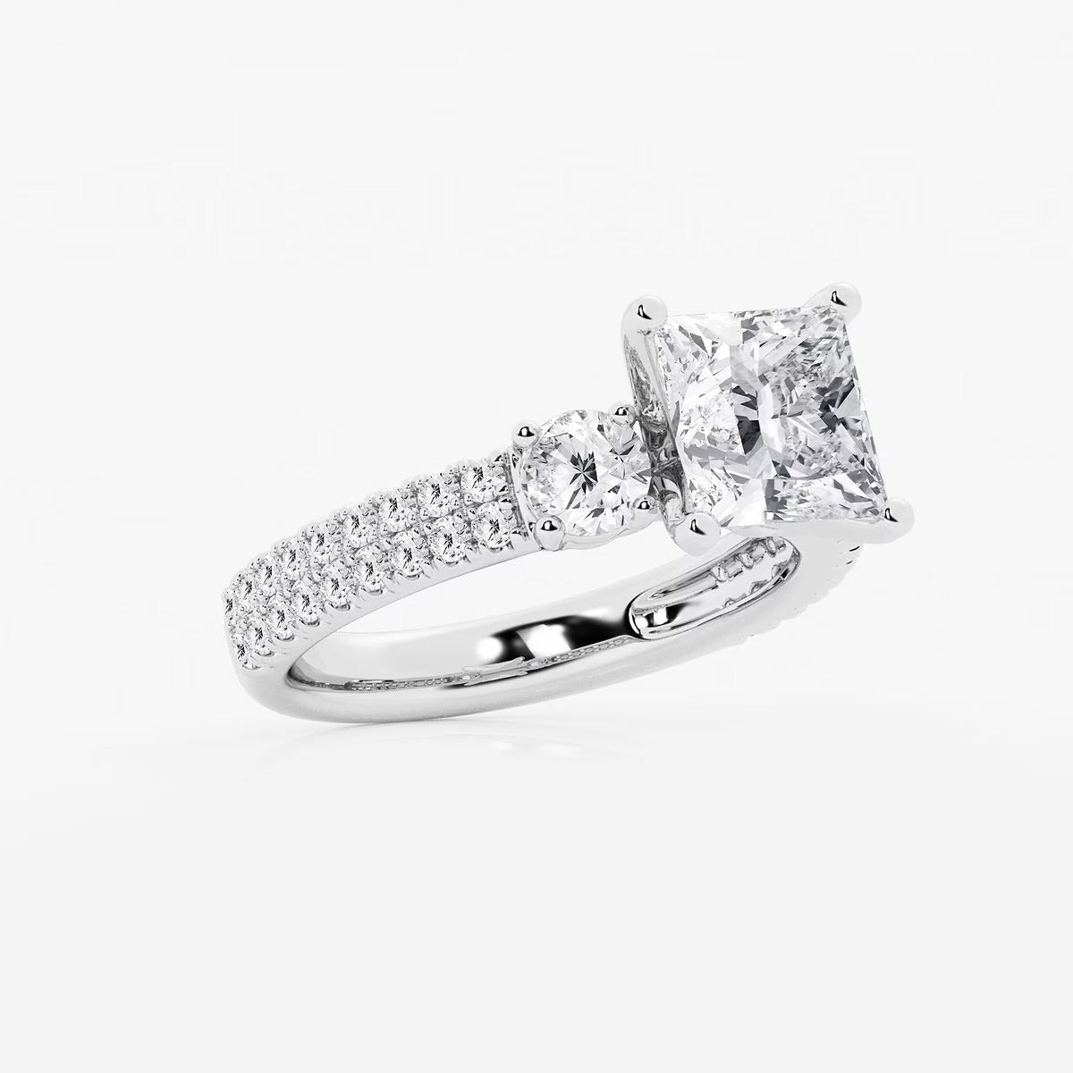4.00 ctw Princess Lab Grown Diamond Engagement Ring with Double Row Side
