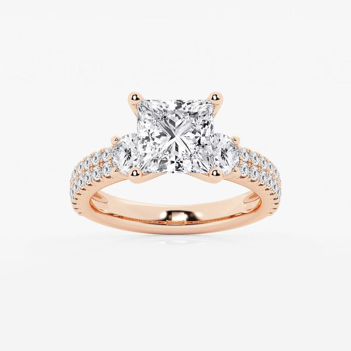 4.00 ctw Princess Lab Grown Diamond Engagement Ring with Double Row Side
