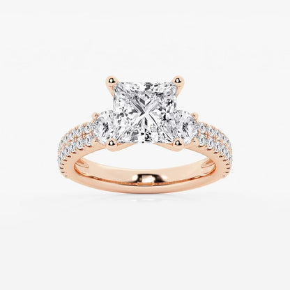 4.00 ctw Princess Lab Grown Diamond Engagement Ring with Double Row Side