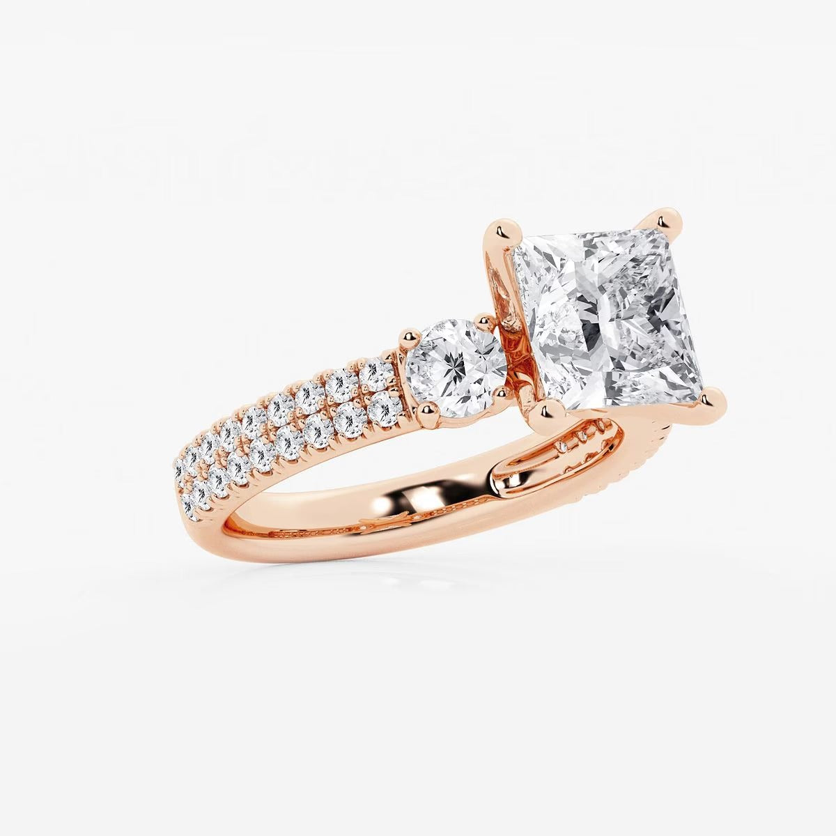 4.00 ctw Princess Lab Grown Diamond Engagement Ring with Double Row Side