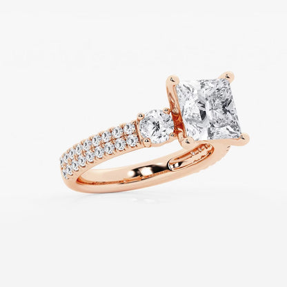 4.00 ctw Princess Lab Grown Diamond Engagement Ring with Double Row Side