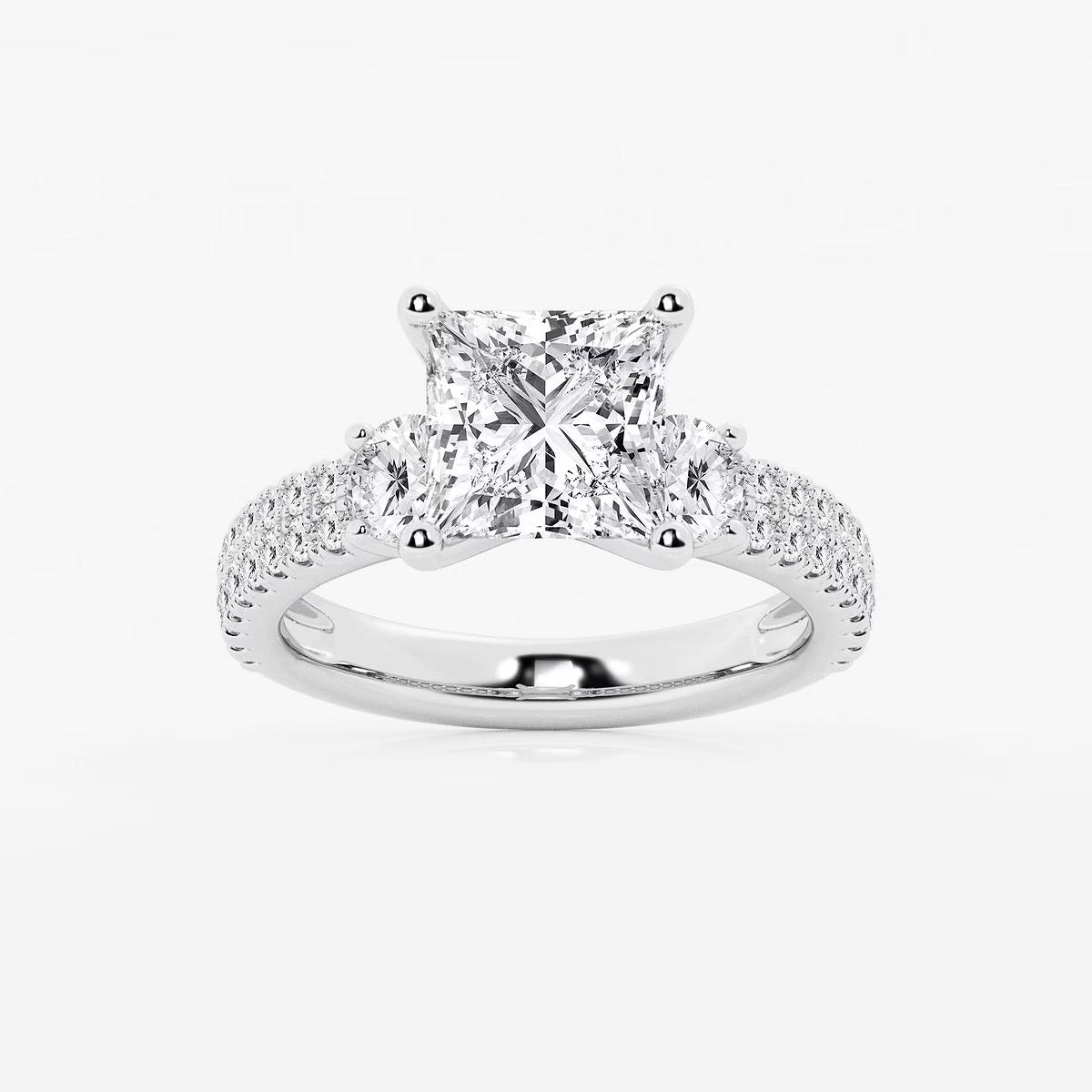 4.00 ctw Princess Lab Grown Diamond Engagement Ring with Double Row Side