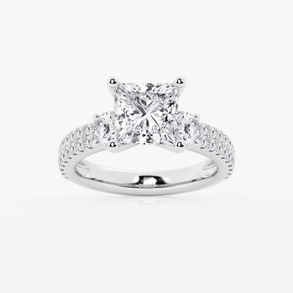 4.00 ctw Princess Lab Grown Diamond Engagement Ring with Double Row Side