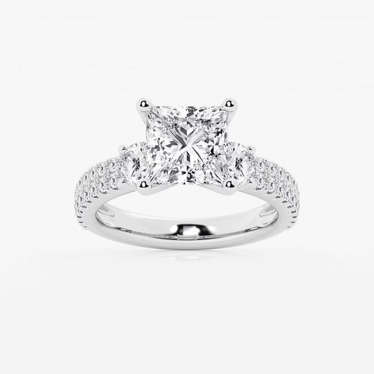 4.00 ctw Princess Lab Grown Diamond Engagement Ring with Double Row Side
