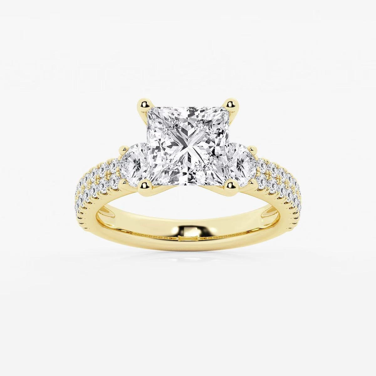 4.00 ctw Princess Lab Grown Diamond Engagement Ring with Double Row Side