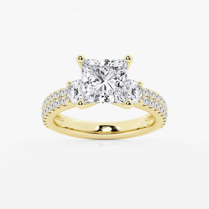 4.00 ctw Princess Lab Grown Diamond Engagement Ring with Double Row Side