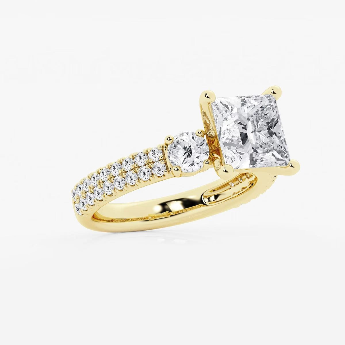 4.00 ctw Princess Lab Grown Diamond Engagement Ring with Double Row Side