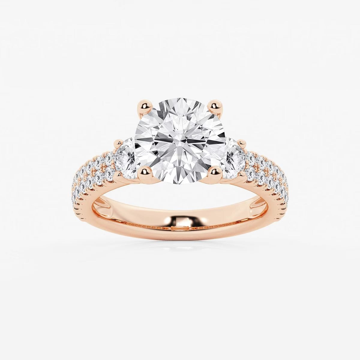 4.00 Ctw Round Lab Grown Diamond Engagement Ring with Double Row Side
