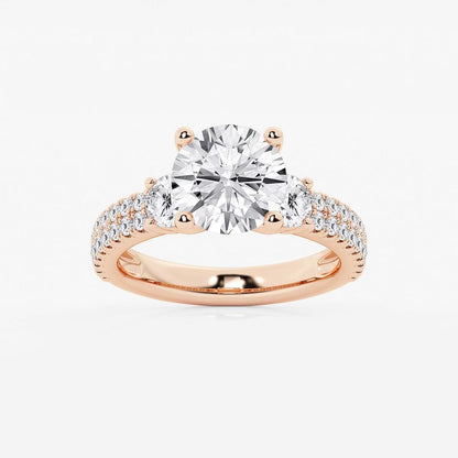 4.00 Ctw Round Lab Grown Diamond Engagement Ring with Double Row Side