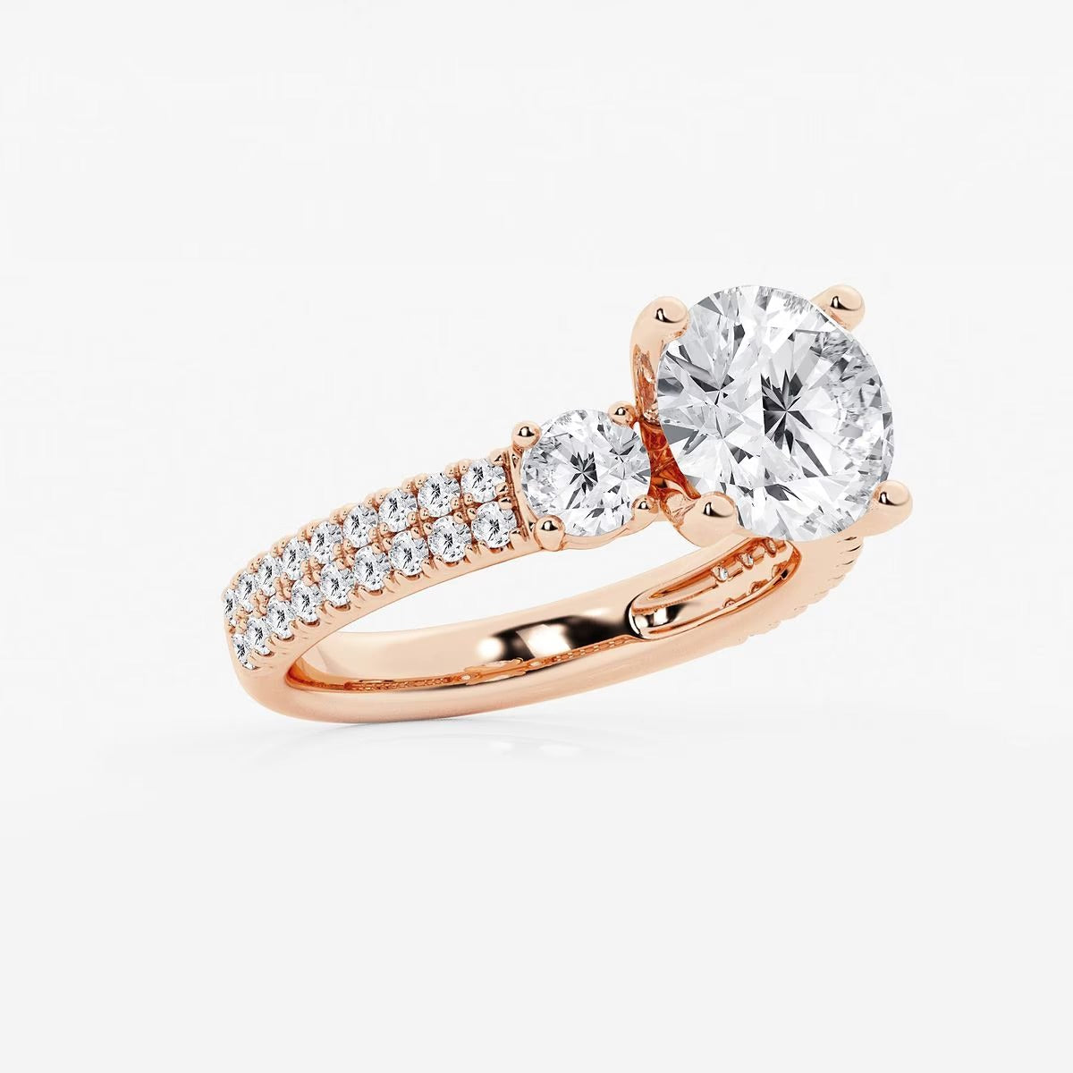 4.00 Ctw Round Lab Grown Diamond Engagement Ring with Double Row Side