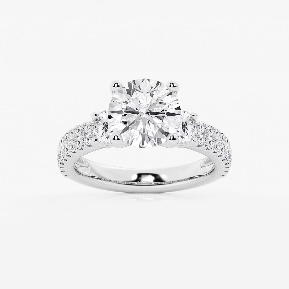 4.00 Ctw Round Lab Grown Diamond Engagement Ring with Double Row Side
