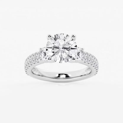 4.00 Ctw Round Lab Grown Diamond Engagement Ring with Double Row Side