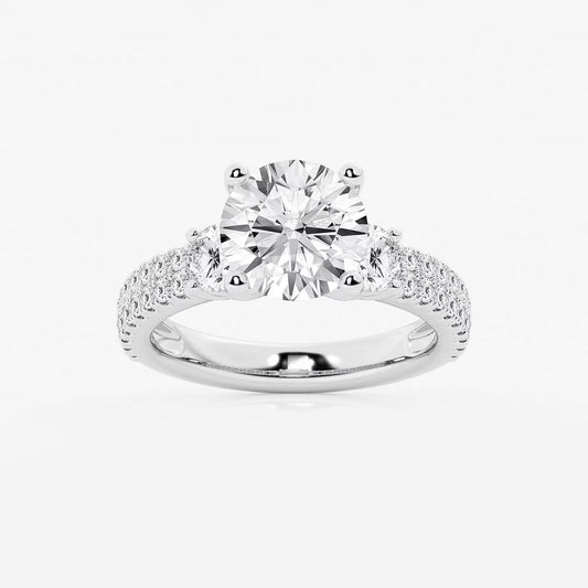 4.00 Ctw Round Lab Grown Diamond Engagement Ring with Double Row Side
