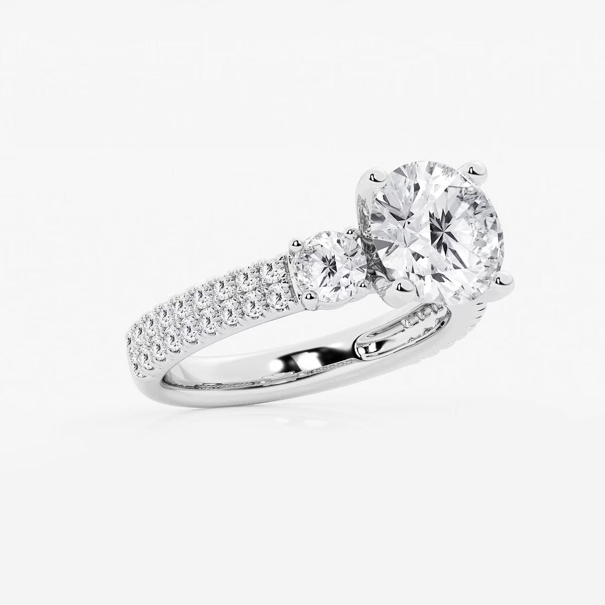 4.00 Ctw Round Lab Grown Diamond Engagement Ring with Double Row Side