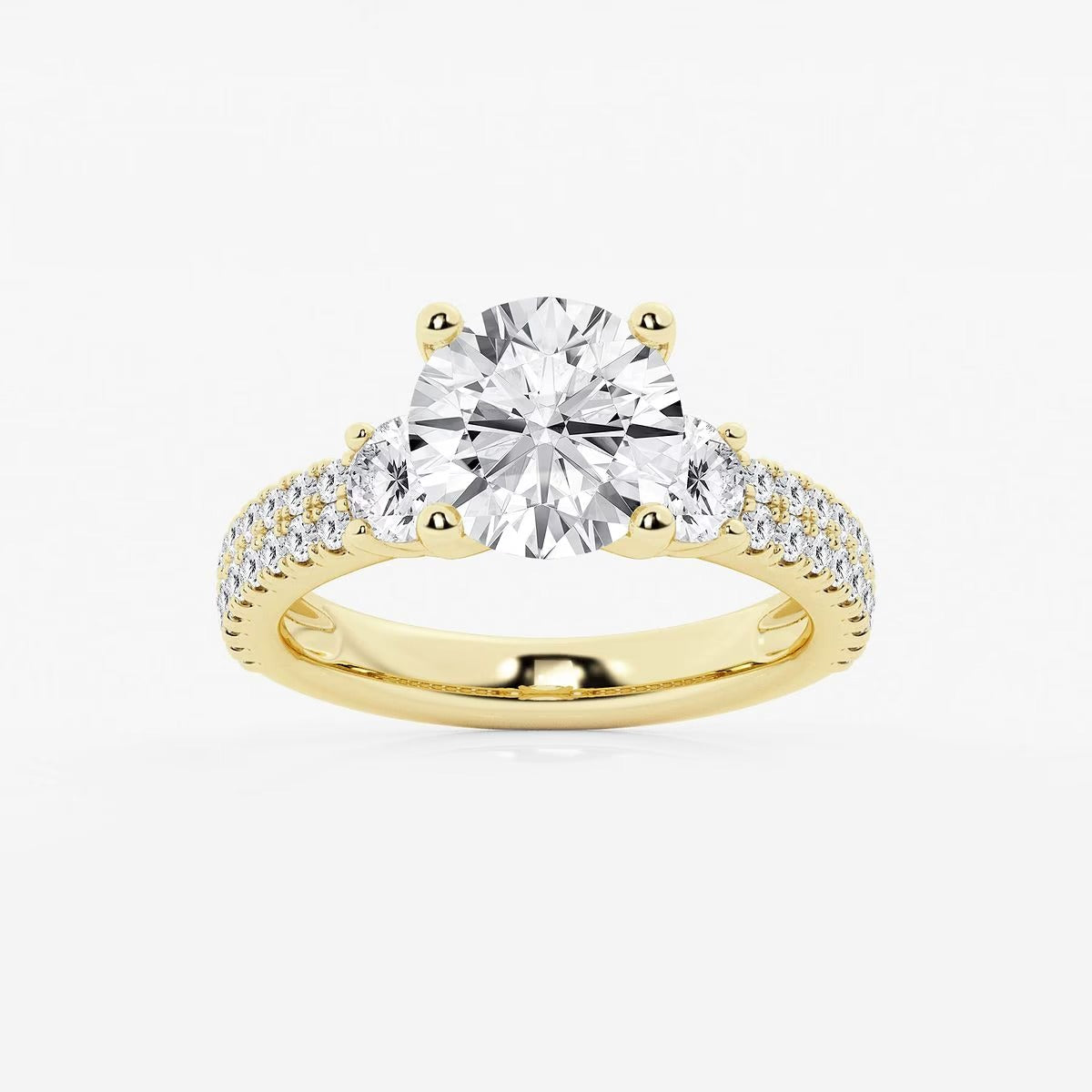 4.00 Ctw Round Lab Grown Diamond Engagement Ring with Double Row Side