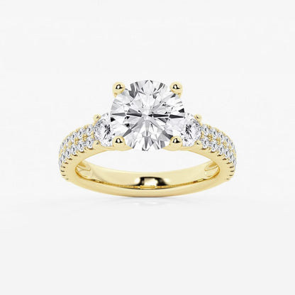 4.00 Ctw Round Lab Grown Diamond Engagement Ring with Double Row Side