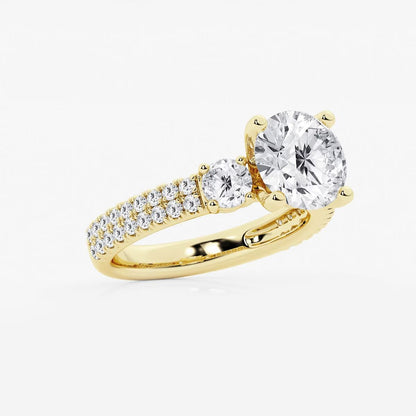 4.00 Ctw Round Lab Grown Diamond Engagement Ring with Double Row Side