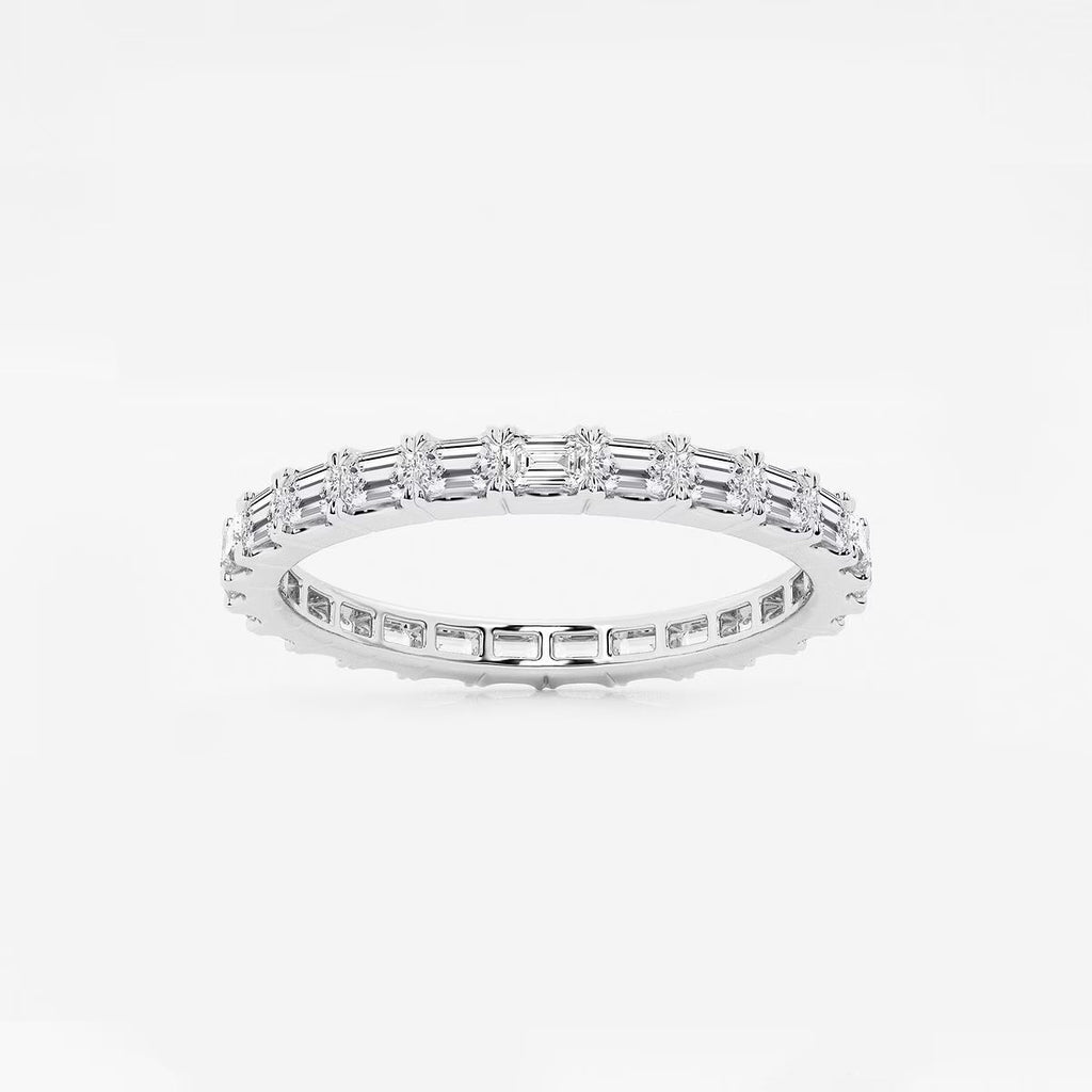 1.00 Ct (East-West Set)Emerald Diamond Eternity Band Prong Set Wedding Ring