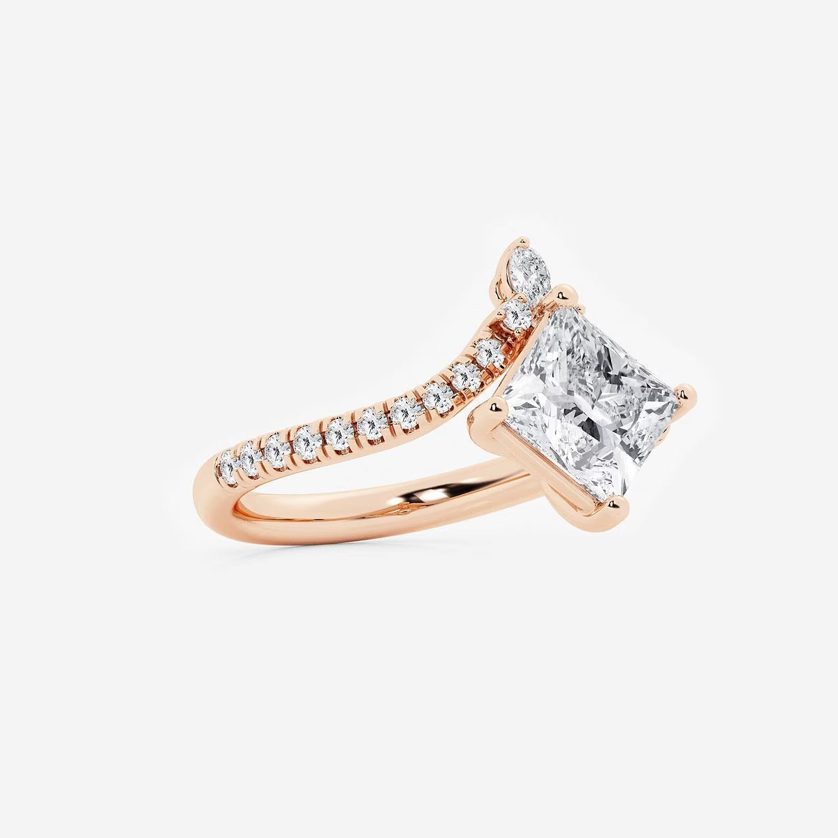 2.35 ctw Princess Heidi Lab Grown Diamond Chevron Engagement Ring with Side Accents