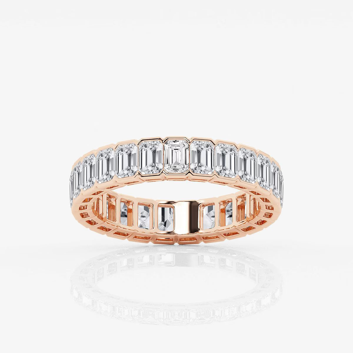 3.00 Ct Emerald Diamond Half Bezel Set Eternity Band Prong Set Wedding Ring