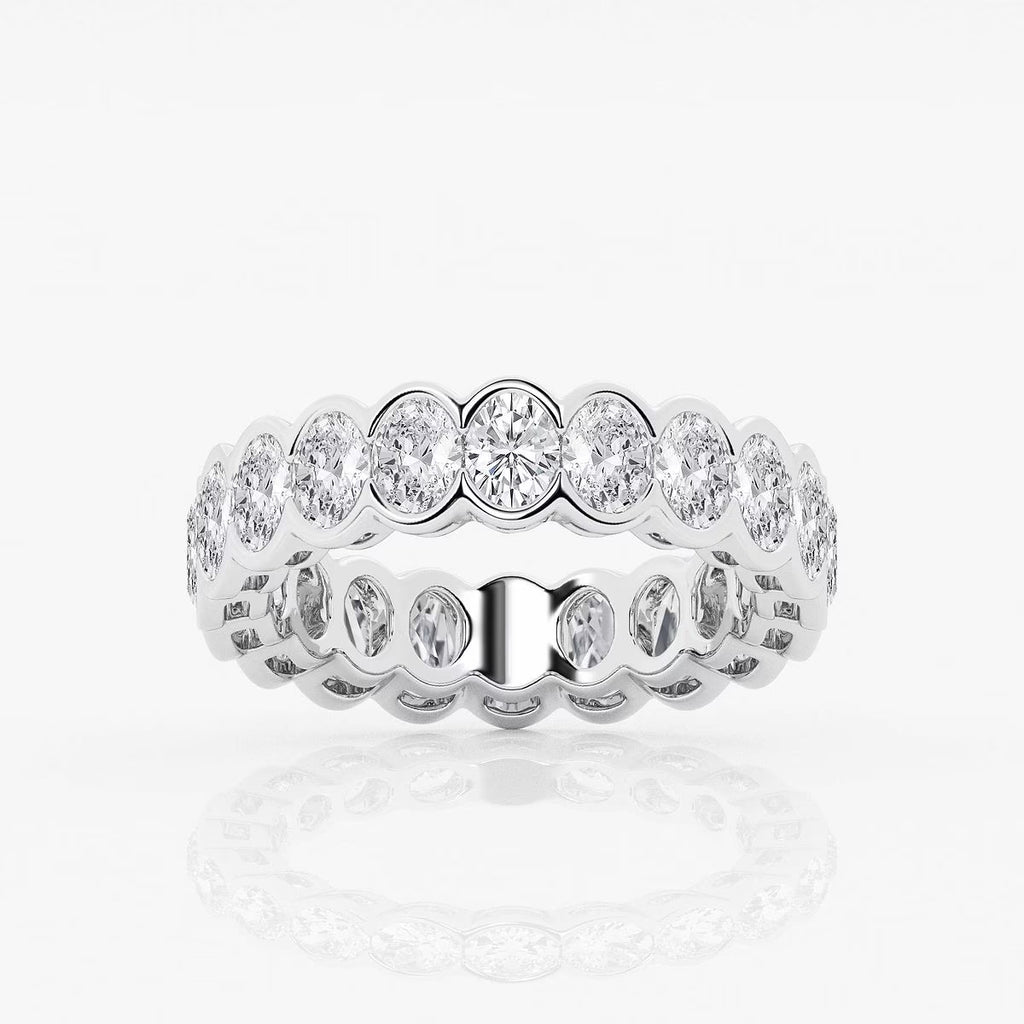 3.00 Ct Oval Diamond Half Bezel Set Eternity Band Prong Set Wedding Ring