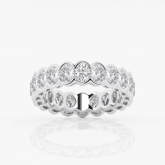 3.00 Ct Oval Diamond Half Bezel Set Eternity Band Prong Set Engagement Ring