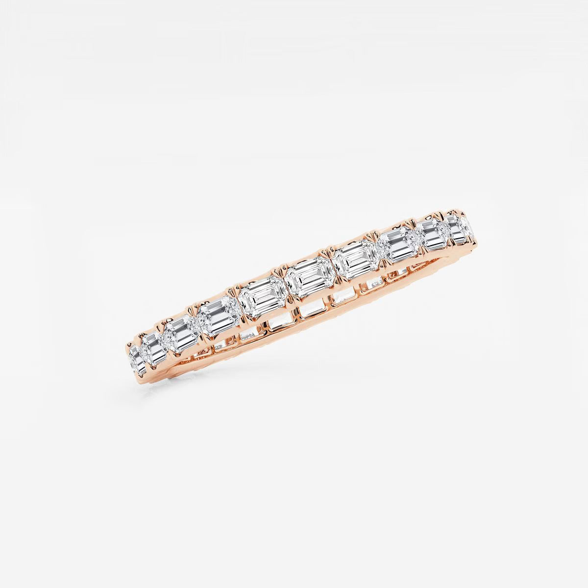 1.00 Ct (East-West Set)Emerald Diamond Eternity Band Prong Set Wedding Ring