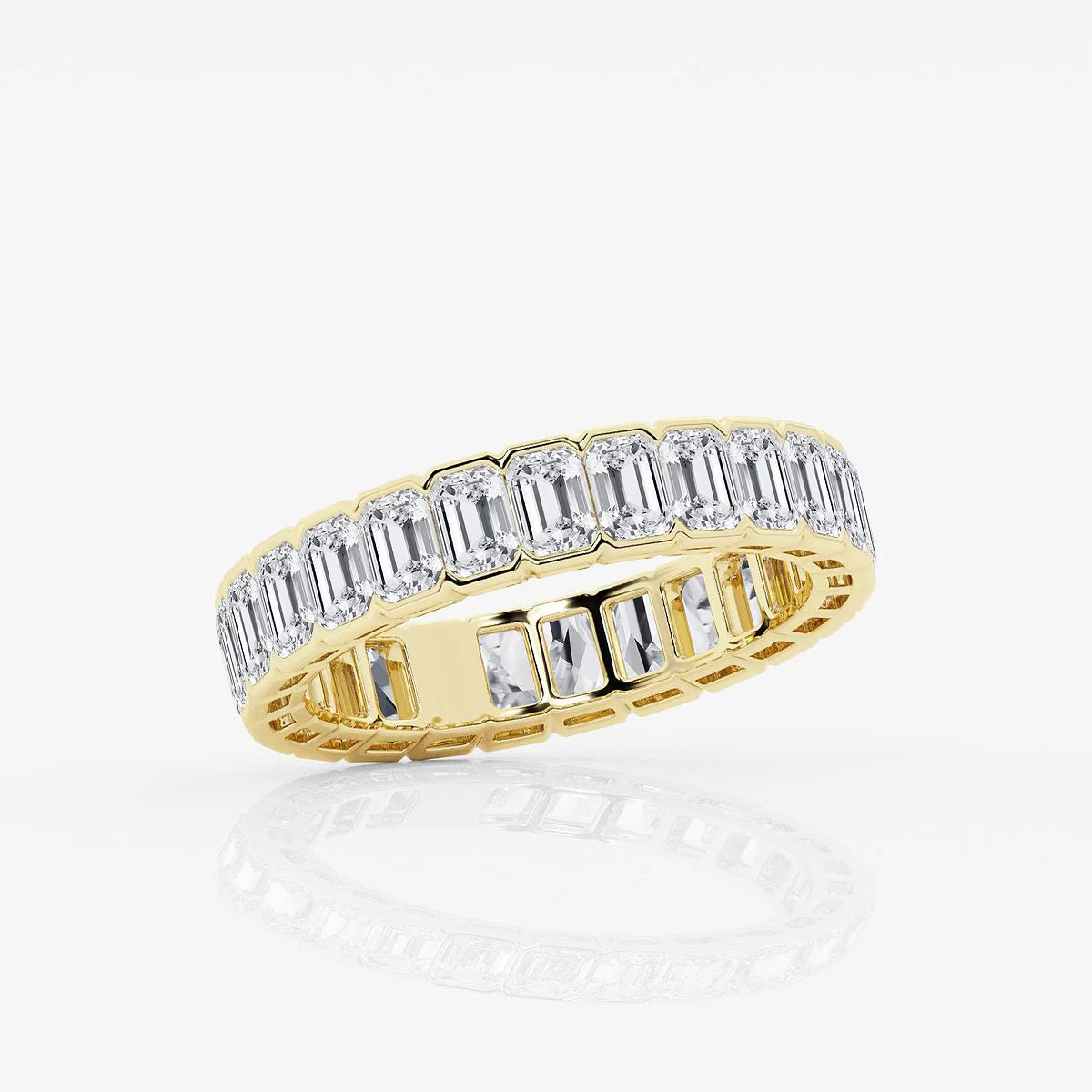 3.00 Ct Emerald Diamond Half Bezel Set Eternity Band Prong Set Wedding Ring