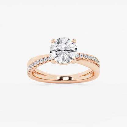 2.30 Ct Round Lab Grown Diamond Crossover Double Band Solitaire Engagement Ring with Side Accents Ring
